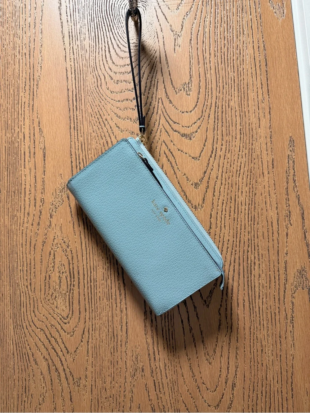 Kate Spade Light Blue Pebbled Leather Zip Around Wristlet Wallet
